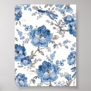 Arte Floral Azul Poster de Flores