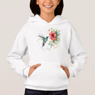 Arte Floral Colorida de Beija-flor em Aquarela da 