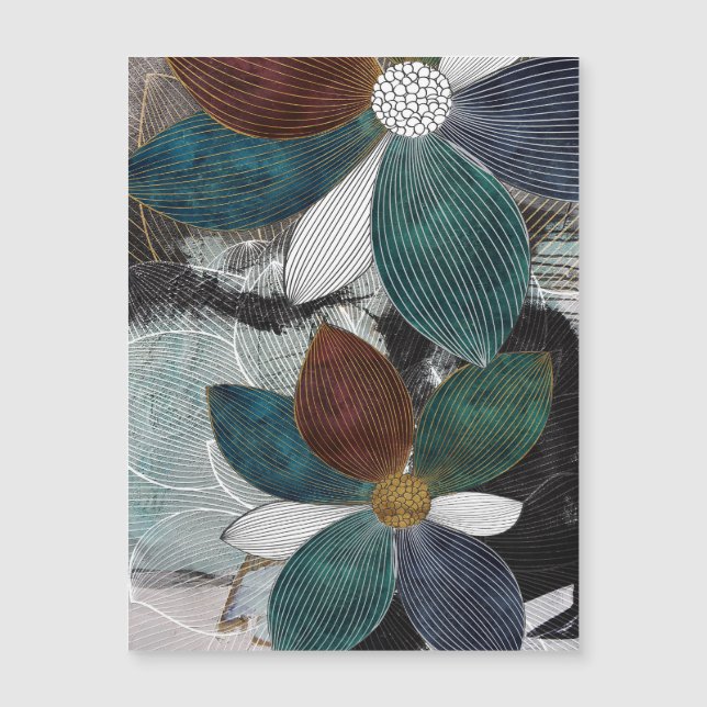 Arte Floral com abstrato Linear com Petais Negros (Frente)
