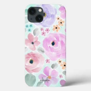 Arte Floral Cor Verde Púrpura Rosa Moderna