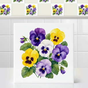 Arte Floral de Pansy Amarelo Roxo Aveludado em Aqu