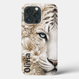 Arte Floral de Tigre Branco com Olhos Azuis