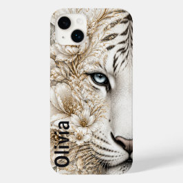 Arte Floral do Tigre Branco com Olhos Azuis