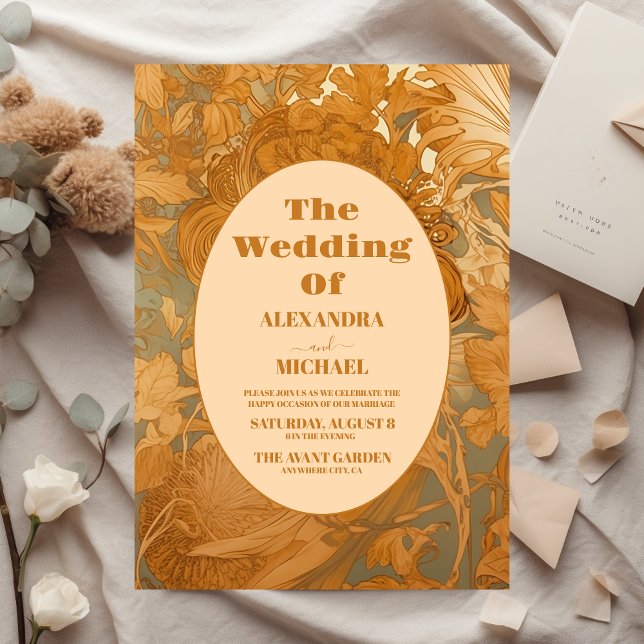 Arte Floral Dourada Nouveau Casamento (Criador carregado)