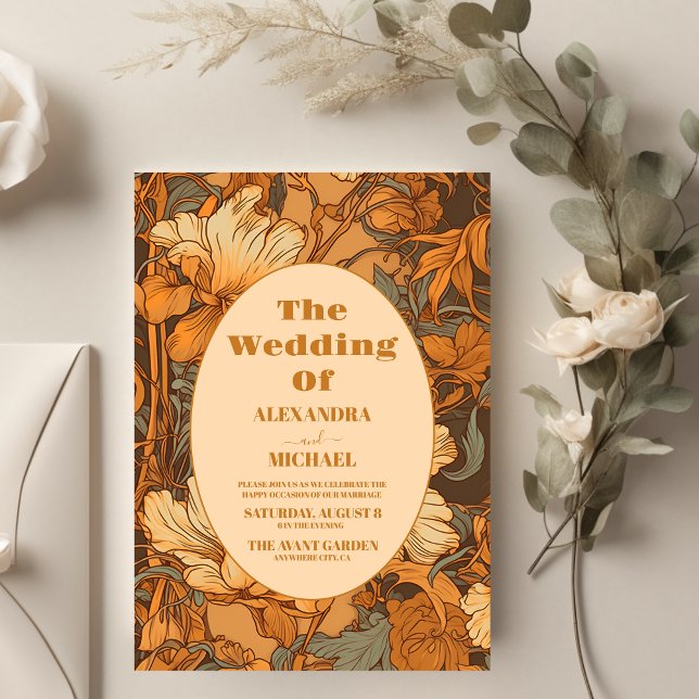 Arte Floral Dourada Nouveau Casamento (Criador carregado)