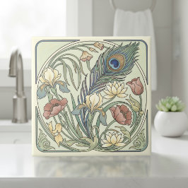 Arte Floral em Pena de Pavão Art Nouveau Pat#1 ID1