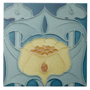 Arte Floral Francesa Amarela Art Nouveau Azul Água