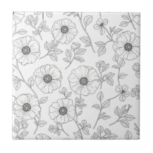 Arte Floral Minimalista em Linha Padrão Sem Costur