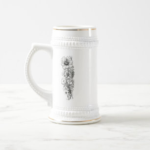 Arte Floral Outline - Caneca de cerveja de Mug Des
