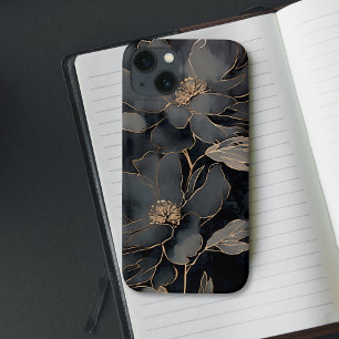 Arte Floral Preta e Dourada Elegante