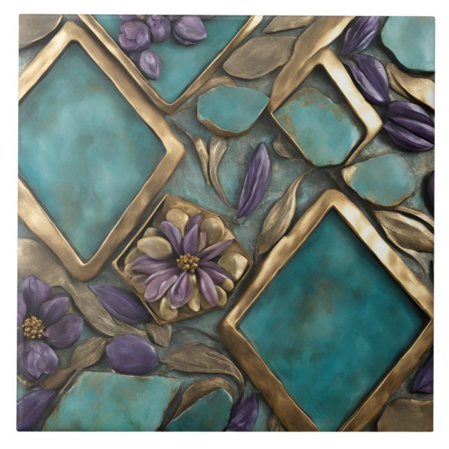 Arte Floral Texturizada em Turquesa e Dourado (Frente)