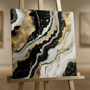 Arte Fluida em Mármore de Ágata Preto e Dourado El