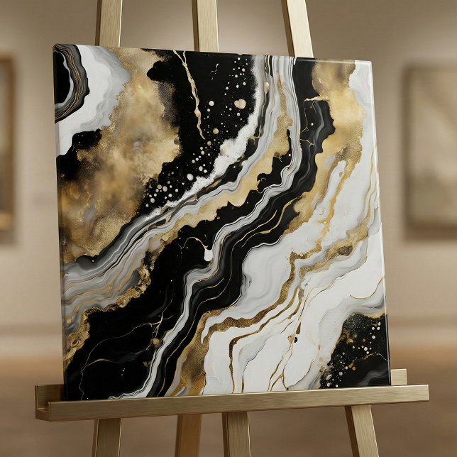 Arte Fluida em Mármore de Ágata Preto e Dourado El (Criador carregado)