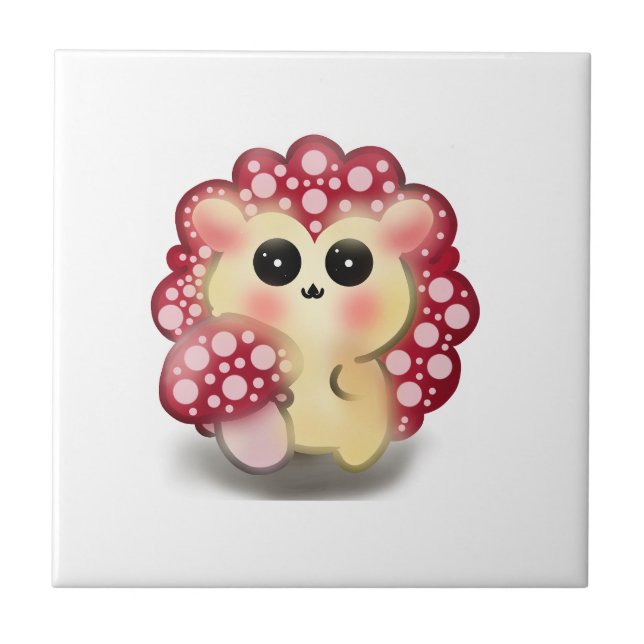 Arte Fofo de Cogumelo Vermelho Kawaiiouriço-Cachei (Frente)