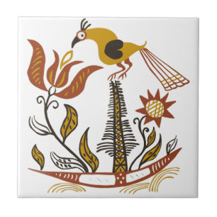 Arte Folclórica Americana Vintage Tulipa Pássaro C