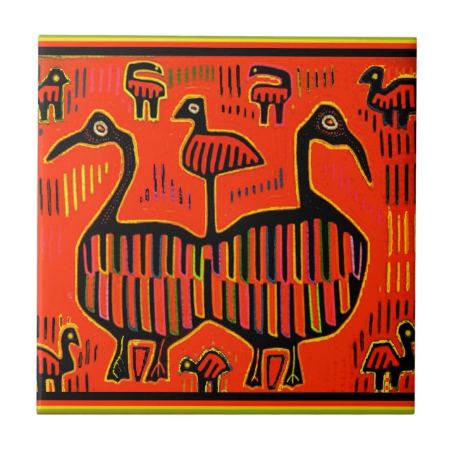 Arte Folclórica Colorida de Pássaros (Frente)