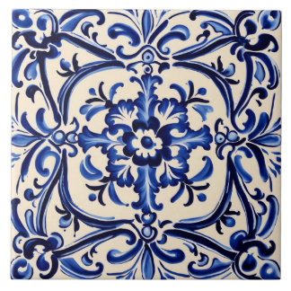 Arte Folclórica de Abstrato Branco e Azul Mediterr
