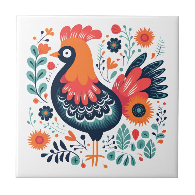 Arte Folclórica Perky Rooster Escandinávia (Frente)