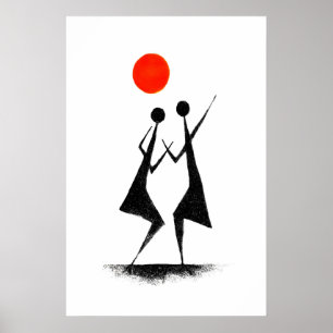 Arte Folclórica Warli Impressão Cena de Dança Mini