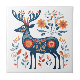 Arte Foliar Escandinava Azul Antler Deer