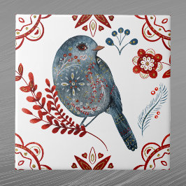 Arte Foliar Nórdica Azul Songbird Watercolor