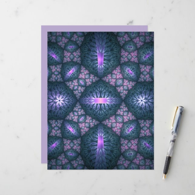 Arte fractal 3D abstrato padrão azul roxo rosa (Frente/Verso In Situ)