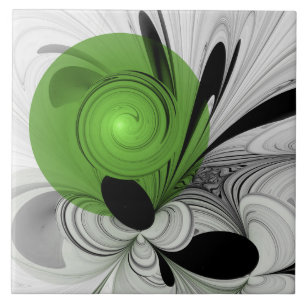 Arte Fractal Abstrata em Preto e Branco com Verde