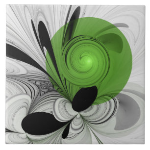 Arte Fractal Abstrata em Preto e Branco com Verde