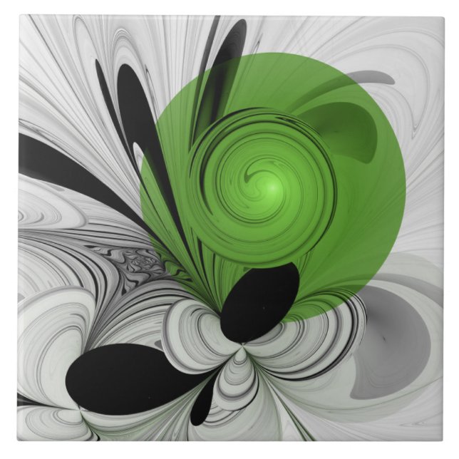Arte Fractal Abstrata em Preto e Branco com Verde (Frente)