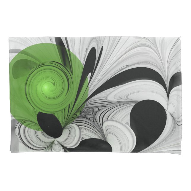 Arte Fractal Abstrata em Preto e Branco com Verde (Frente)