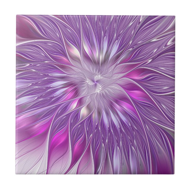 Arte Fractal Abstrata Flor Rosa Roxa Paixão (Frente)