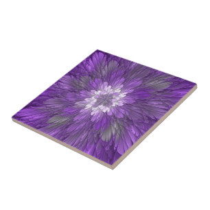 Arte Fractal Abstrato de Flor Roxo Psicodélico