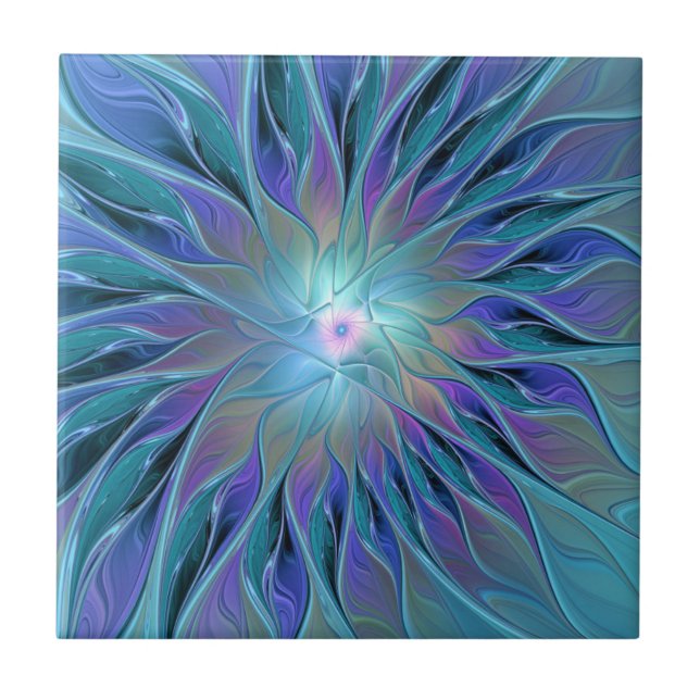 Arte Fractal Abstrato de Sonho Roxo Azul (Frente)