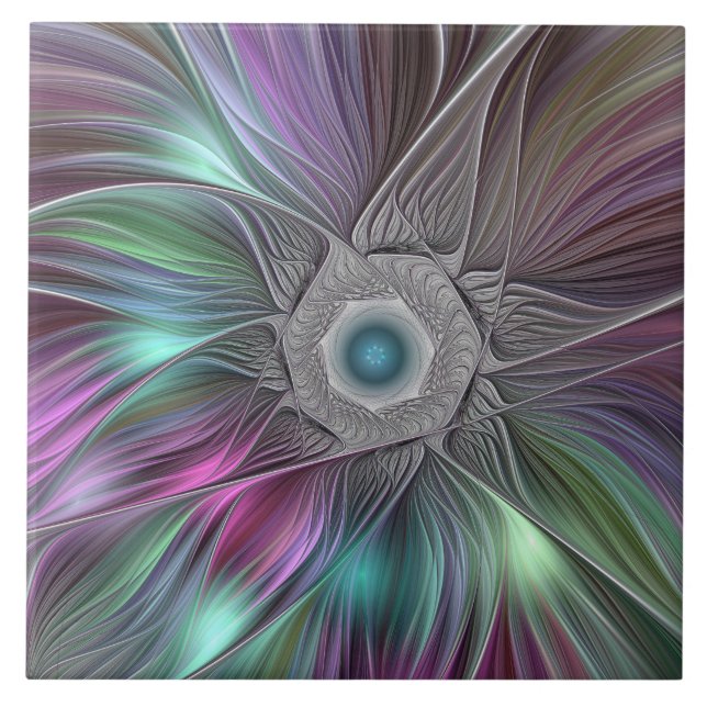 Arte Fractal Colorida de Abstrato de Flor Grande (Frente)