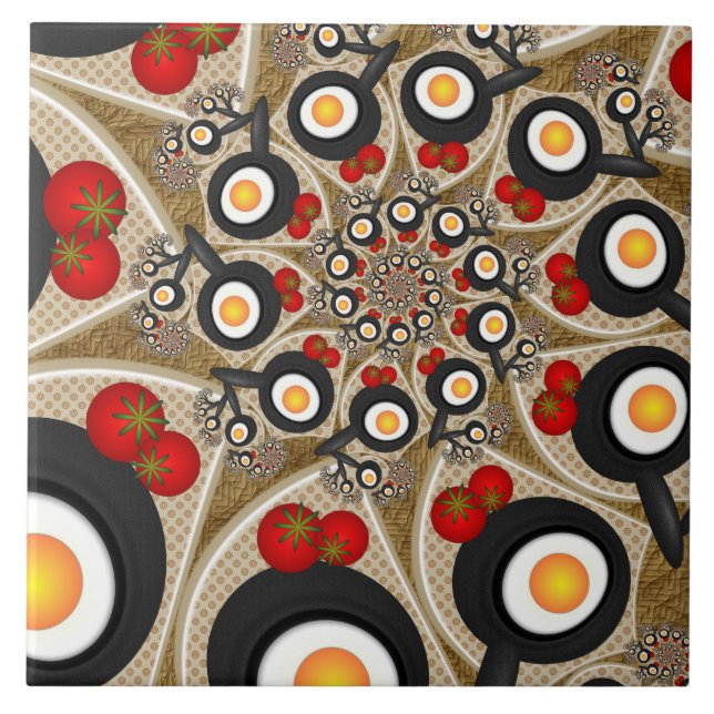 Arte fractal de brunch engraçado, tomates, ovos (Frente)