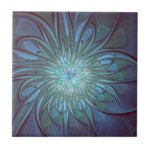 Arte fractal de flor azul moderna abstrata e trend