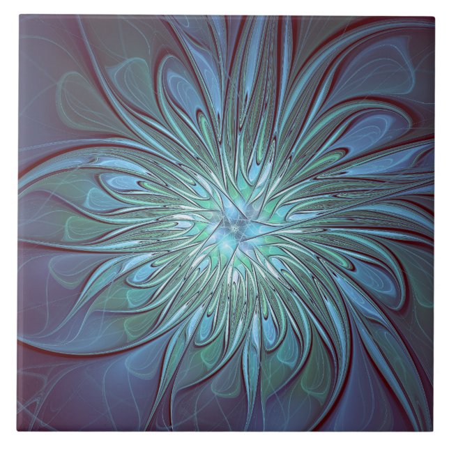 Arte Fractal de Flor Azul Moderno, Abstrato Trendy (Frente)
