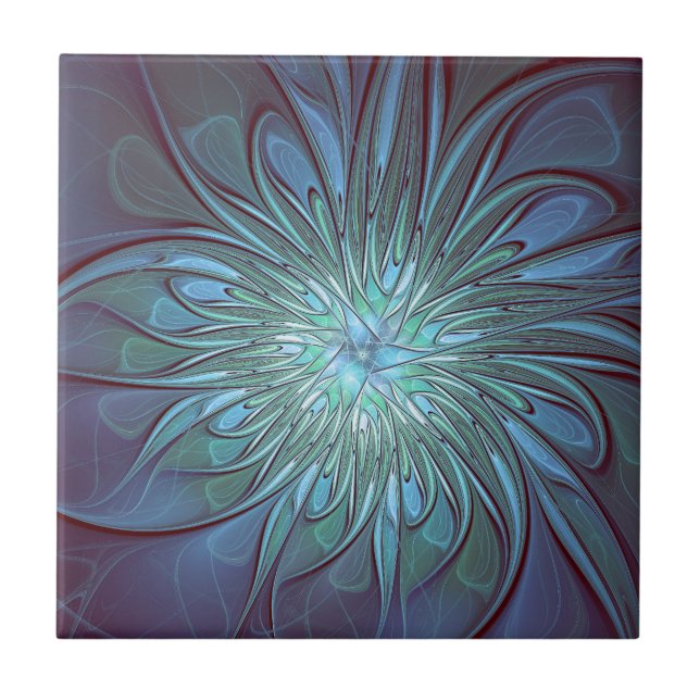 Arte Fractal de Flor Azul Moderno, Abstrato Trendy (Frente)
