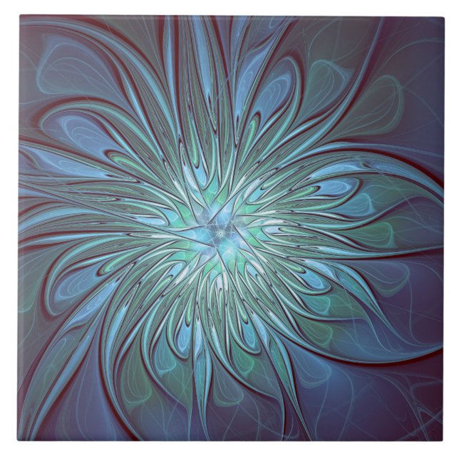 Arte Fractal de Flor Azul Moderno, Abstrato Trendy (Frente)