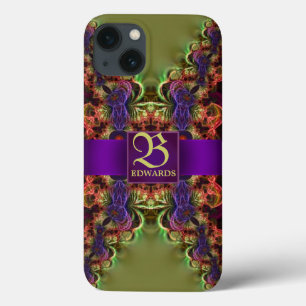 Arte Fractal de Renda Floresta Outonal Verde Roxo