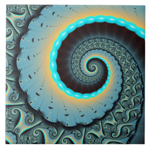 Arte fractal espiral abstrata azul-turquesa laranj