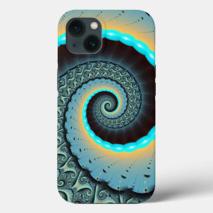 Arte fractal espiral abstrata azul-turquesa laranj