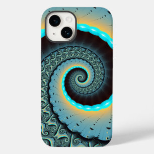 Arte fractal espiral abstrato azul-turquesa laranj