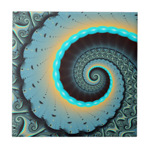 Arte Fractal Espiral Azul Turquesa Abstrato Laranj