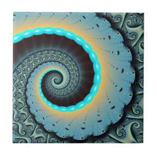 Arte Fractal Espiral Azul Turquesa Abstrato Laranj