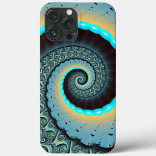 Arte Fractal Espiral Azul Turquesa Laranja Abstrat