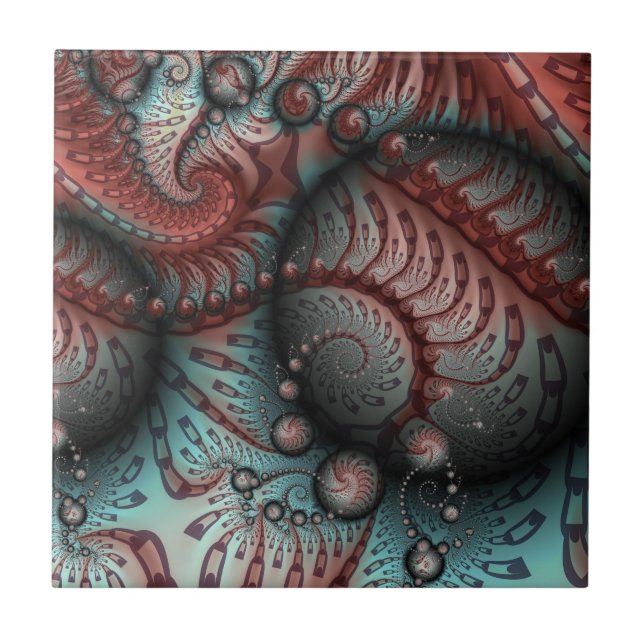 Arte fractal fantasia vívida abstrata marrom azul (Frente)