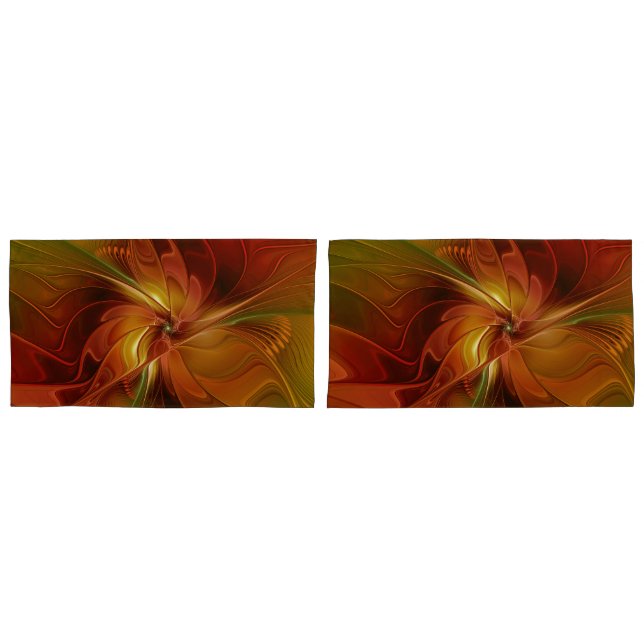 Arte Fractal Flor Abstrata Laranja Marrom Verde (Frente - conjunto)