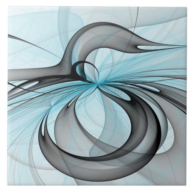 Arte Fractal Moderna Abstrata Antracite Cinza Azul (Frente)
