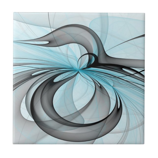Arte Fractal Moderna Abstrata Antracite Cinza Azul (Frente)